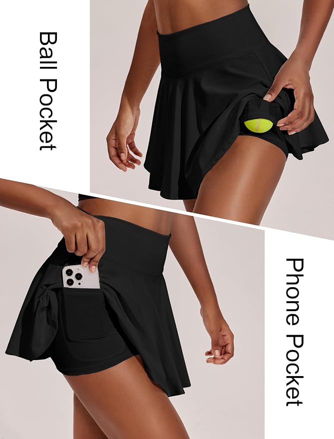 PINSPARK Womens Tennis Skirt 14" Pleated Athletic Golf Skorts with Pockets | High Waist, Tummy Control, Mini, Breathable, Lightweight, Soft, Built in Shorts, Pickleball, Casual