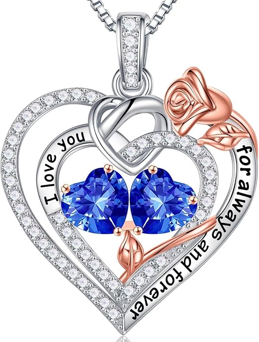 Iefil Valentines Day Gifts for Her Wife - 925 Sterling Silver Double Birthstone Necklace, Anniversary Birthday Gifts for Women, Jewelry Gift for Wife Girlfriend Mom Her