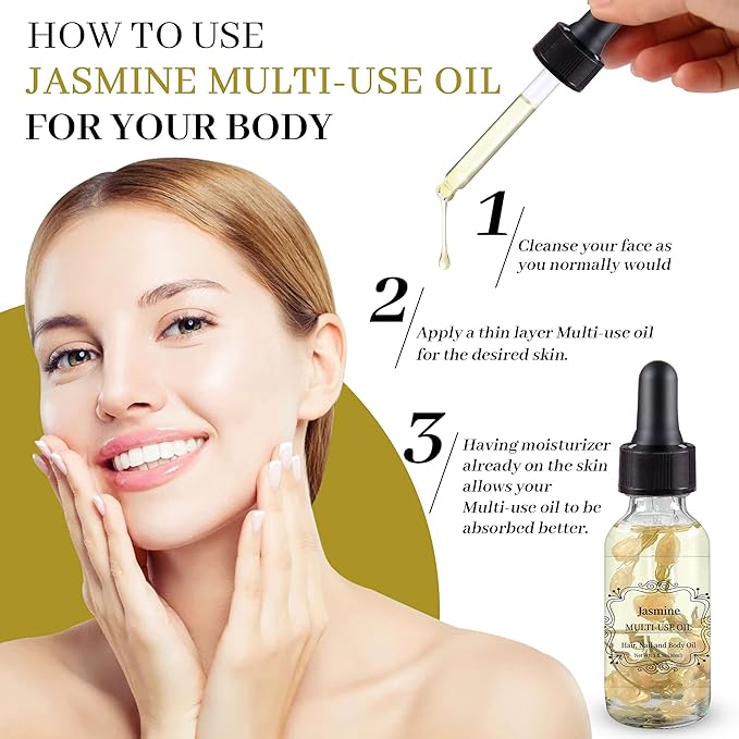 Jasmine Multi-Use Oil for Face, Body and Hair - Organic Plant Fragrant Essential Oil for Dry Skin, Scalp and Nails - 1 Fl Oz