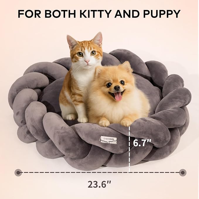 CHEERPALS Weave Cat Bed for Indoor Cats,Cute Pet Bed with Washable Cushion Fluffy Kitty Bed for Small Dog(Dark Gray)