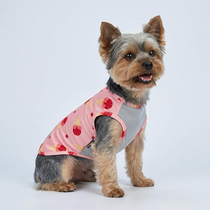 Fitwarm 2 Pack Ice Cream & Cherry UPF 50+ UV Sun Protection Dog Shirt, Lightweight Cooling Vest, Quick Dry Summer Clothes for Small Dogs Girl, Pet Outfit, Pink, Light Sky Blue, Large