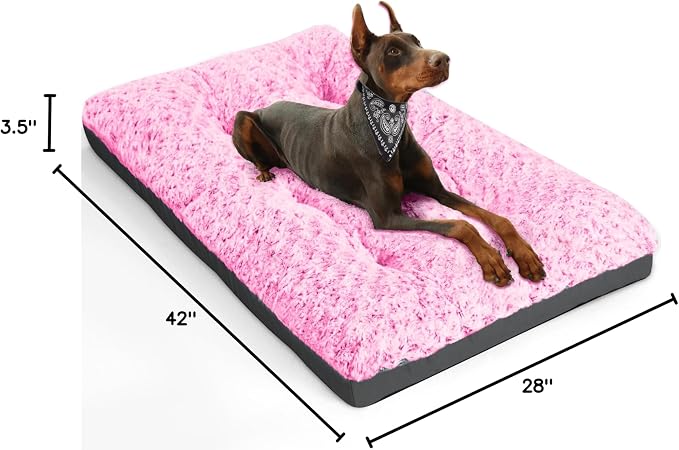 POCBLUE XL Dog Beds, Large Pet Bed for Crate, Washable Plush Dog Mat for Cages, Non-Slip Crate Pad for Outdoor/Indoor/Car Use, Comfy & Soft Kennel Pad for Dogs Up to 90 lbs, 41"x27", Pink