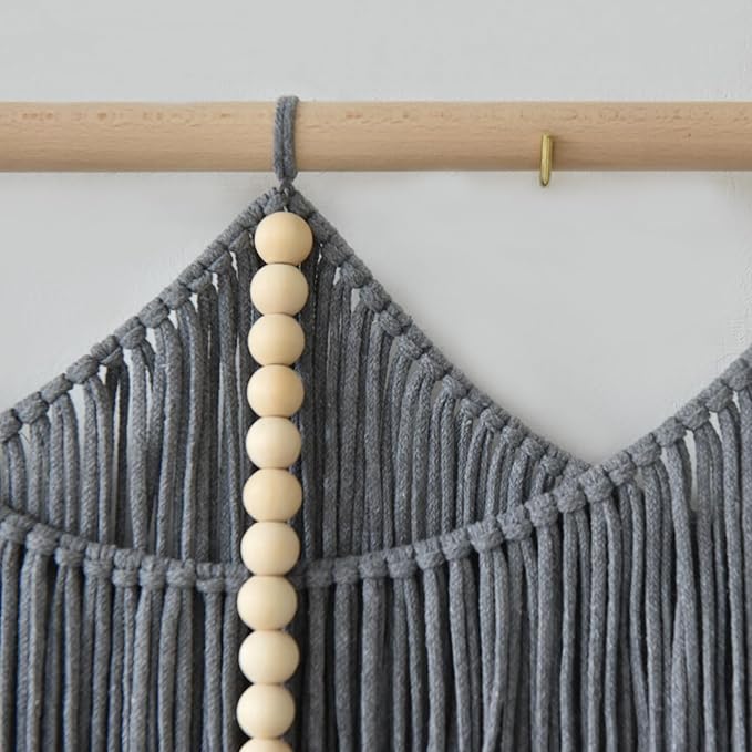 Jakalin Macrame Wall Hanging Grey Woven Yarn Large Boho Wall Art 57" x 43" | Handwoven Cotton, Fiber Wall Art, Grey Dip dye Design, Home Decor Boho, Macrame Yarn, Living Room, Bedroom Wall Decor