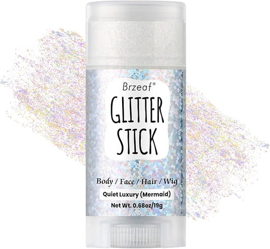 Brzeaf Waterproof Mermaid Glitter Stick, Shimmery& Long Lasting, Christmas Hair Eyeshadow Face Body Glitter, Singer Concert Music Rave Festival, Glitter Stick Makeup for Women Men