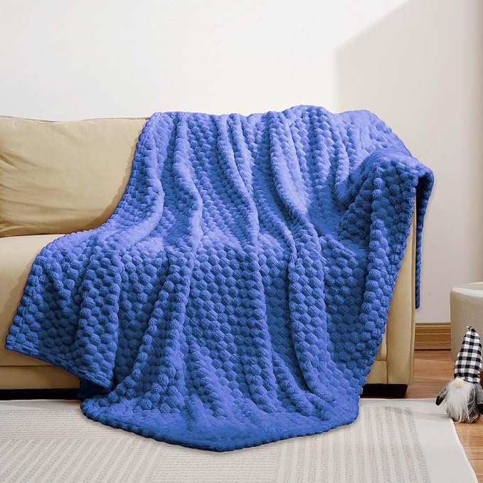 Excervent Hexagon Jacquard Throw Blanket for Bed, 50x70 Inches, Blue | Decorative Fuzzy Flannel Fleece Throw Blanket for Sofa Bed Couch, Super Soft Cozy, Suitable for All Seasons