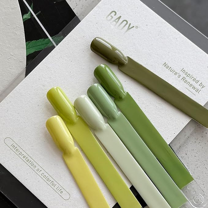 GAOY Green Gel Nail Polish Set, 6 Colors Dark Green Yellow, UV Cure Gel for DIY Manicure at Home
