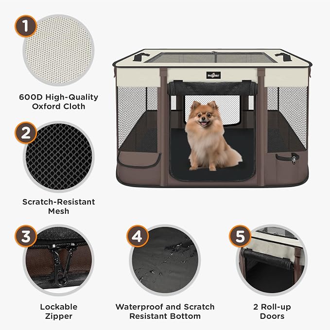 Paw Ballet Foldable Pet Kitten Playpen, Upgrade Waterproof Portable Dog Cat Playpen Kennel Tent for Small Cat Dog, Retractable Shade Cover with Carrying Case, Indoor Outdoor Use for Small Pet.