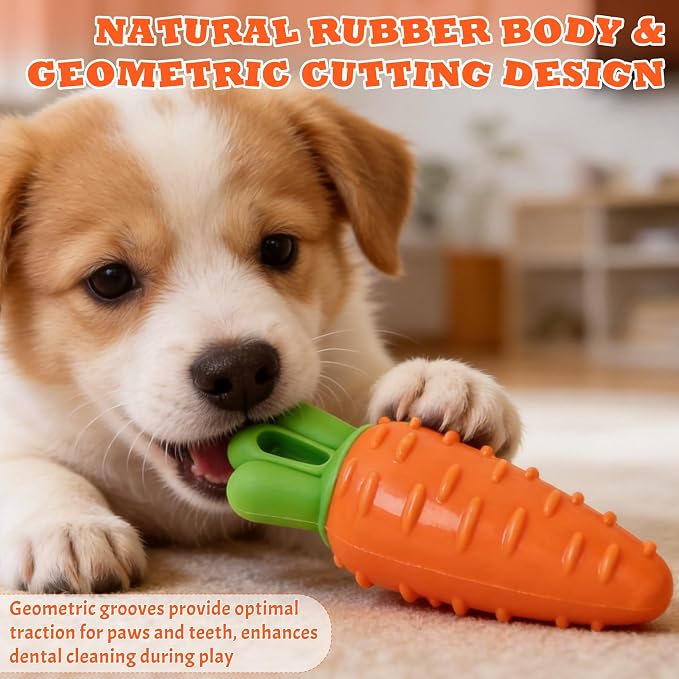 DAMAH Dog Squeaky Chew Toys for Aggressive Chewers, Rubber Carrot Dog Toys for Training and Cleaning, Durable Interactive Tough Dog Toy for Puppy Medium Dogs
