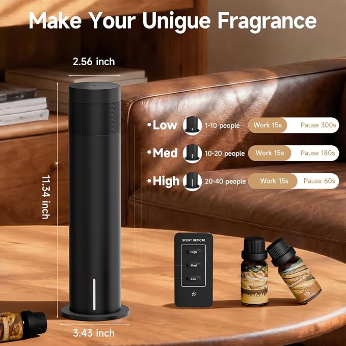 Waterless Scent Diffuser Kit - Cold Air Machine with 6 Essential Oils, Hotel Collection Smart Aromatherapy Diffuser, 1500 Sq.ft Wide Coverage for Home Large Room Office, Remote Control & Bluetooth APP
