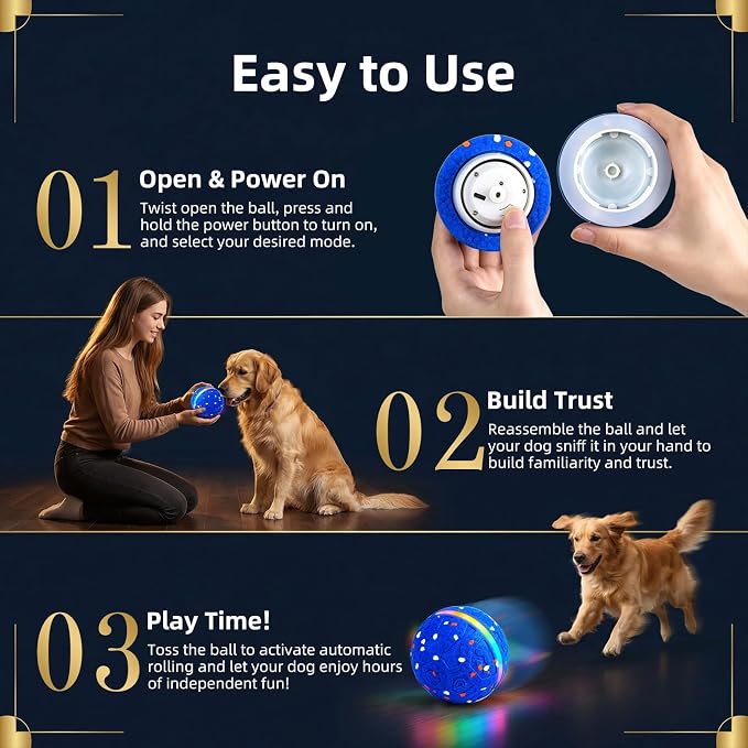 Interactive Dog Ball Toy[Newly Upgraded], 3 Modes, Sound & Vibration, USB-C