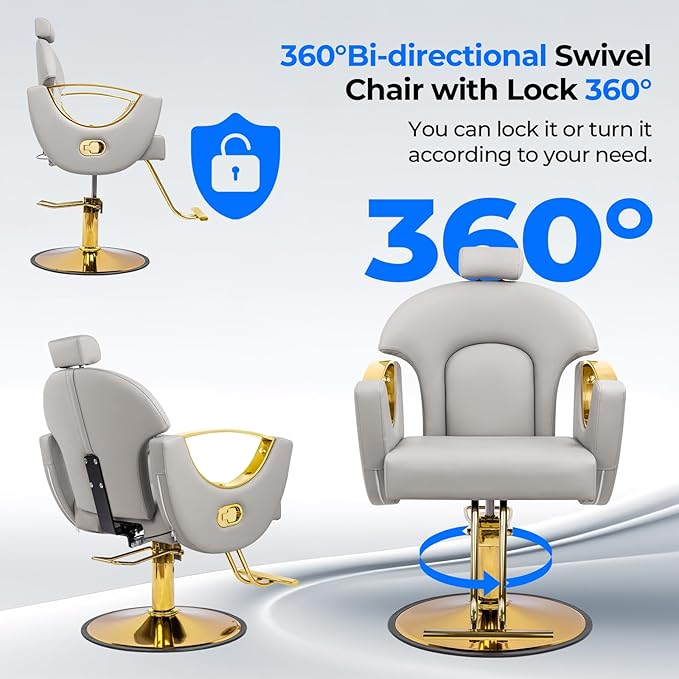 Reclining Barber Chair Styling Hair Chair for Home Barbershop Height Adjustable 360 Swivel Salon Chair for Hair Stylist