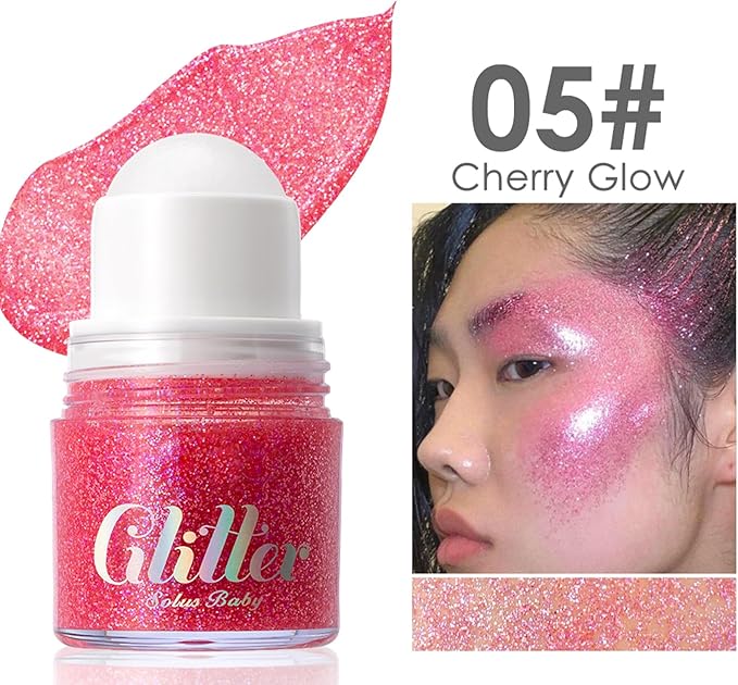 Erinde Holographic Body Glitter Gel, Roll-On Face Hair Glitter for Mermaid Makeup Festival Party Rave Accessories, Chunky Sequins Chameleon Shimmer Christmas Makeup for Women Girls, 05 Cherry Glow