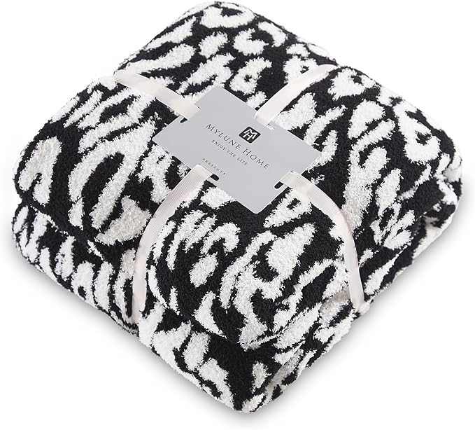 MH MYLUNE HOME Ultra Soft Leopard Throw Blanket, Black White, 50"x60" | Reversible Cheetah Print Blanket, Comfy Fluffy Fuzzy Plush Blanket Throws for Couch Bed, Cozy Blankets for Women Gift