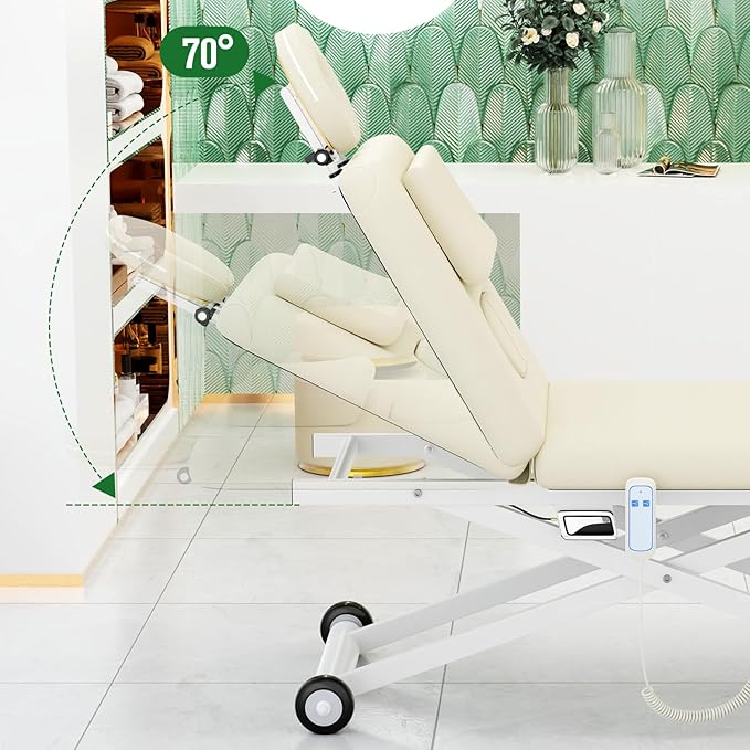 pouseayar Heavy Duty Electric Massage Table, Electric Lift Motor and Manual Backrest Adjustable for Treatment/Medical Spa/Facial Bed/Beauty Bed and More - 31.5 Wide x 75 Long - White