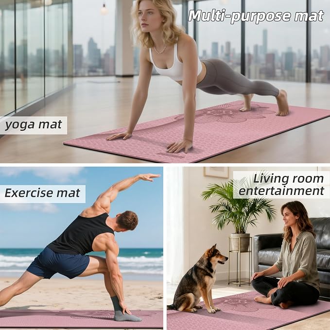 Large Exercise Mat | 10mm Thick TPE Non-slip Gym Mats, Carrying Strap