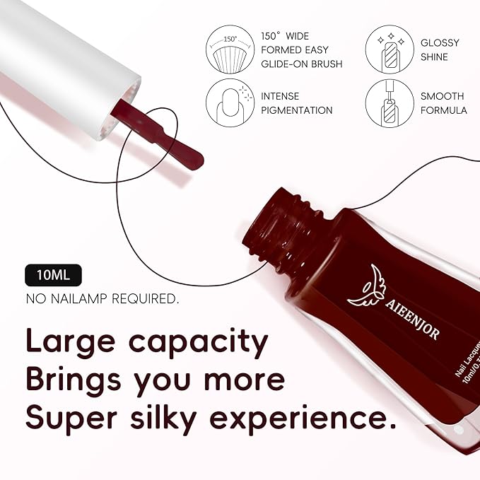 Cherry Red Nail Polish, Quick Dry Nail Polish, No UV Lamp Needed, Streak Free, Long- Last Fingernail Polish for Nail Manicure Salon DIY Nail Art, 0.35 fl oz