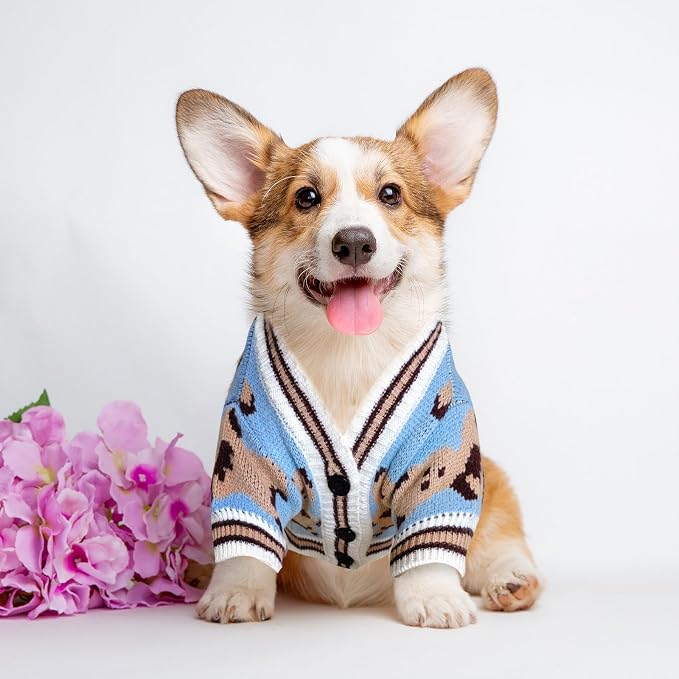 Small Dog Sweaters Cute Bear Knitted Dog Cardigans Clothes for Small Medium Dogs Soft Pet Puppy Cat Knitting Outfits Fall Winter Warm Boy Girl Dogs Knitwear Coat Apparel（Blue,Small）