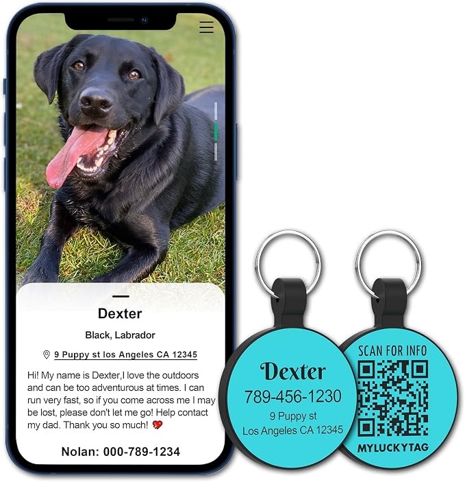 MYLUCKYTAG Silent Silicone QR Code Pet ID | Personalized Dog & Cat Collar Tag | Online Profile with Scanned Location Alert Email