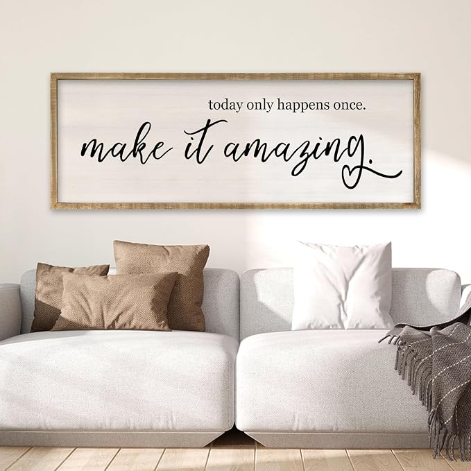 RLWangChao Today Only Happens Once Make It Amazing Wall Art 32"X12" Wood | Large Inspirational Quote Sign Rustic Living Room, Vintage Wood Frame, Office Motivational Home Wall Hanging Decor