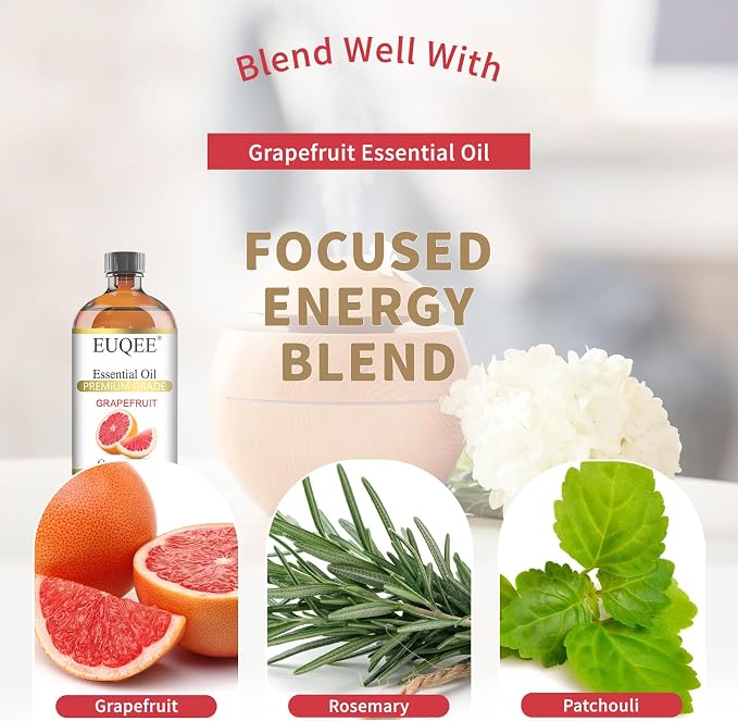EUQEE Grapefruit Essential Oil 118mL Pure Grapefruit Oil, Large Capacity Essential Oil with Glass Dropper for Diffuser, Aromatheraphy, DIY Soap (4fl.oz)