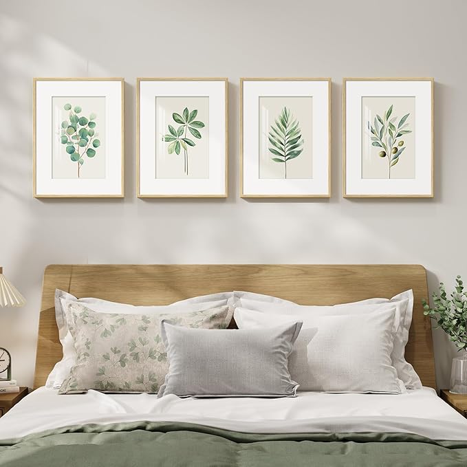 Framed Minimalist Sage Green Botanical Bedroom Wall art, 4 Piece 12x16 In | Green leaf plant pictures, Boho modern farmhouse wall decor, Plexiglass with mat prints, Living room bathroom hallway decor