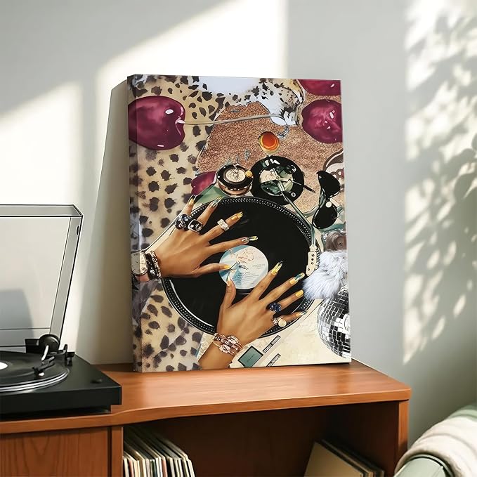 Trendy Leopard Wall Art Set of 3 Cheetah Canvas Aesthetic Wall Decor Funky Black Girl 8 Ball Lucky Poster Prints Pictures Artwork for Bedroom Living Room 16x24 Inch Framed
