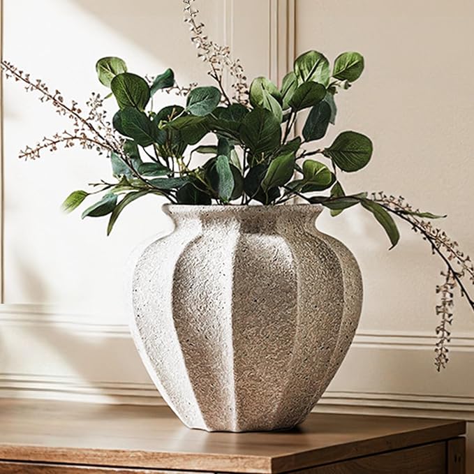 LE TAUCI 11.3" Ceramic Vase, Artisan Large White Ceramic Vase for Modern Farmhouse Home Decor, Substantial & Stable Flower Vase, Living Room & Dining Room Table Centerpiece, Weathered White