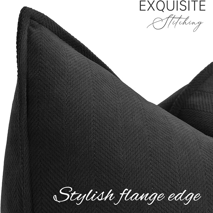 Black Pillow Covers 18x18 Set of 2 Chenille Throw Pillow Covers with Elegant Design Soft and Luxurious Decorative Throw Pillows for Couch, Bed, and Home Decor