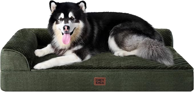 EHEYCIGA XXL Dog Bed Memory Foam, Orthopedic Giant Dog Bed Jumbo with Washable Removable Cover, Waterproof Pet Sofa Couch with Nonskid Bottom, 48x35x7.5, Dark Green | Washable Removable Cover, Waterproof Flat Pet Sofa Couch with Nonskid Bottom, 48x35x7.5