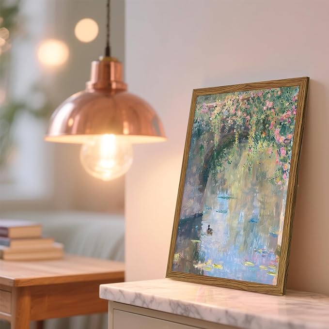 Framed Vintage Monet Canvas Wall Art, Floral Landscape Wall Decor Paintings, Country Nature Pictures Prints Aesthetic Home Decor for Living Room Bedroom Bathroom 16x24 inch