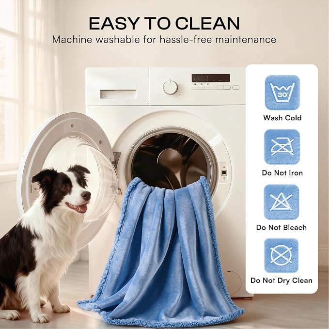Luciphia Waterproof Blanket for Large Dog, Reversible Sherpa Couch Cover | waterproof pet blanket sherpa fleece reversible couch cover bed protector car from spills scratches, Blue 85" x 57"