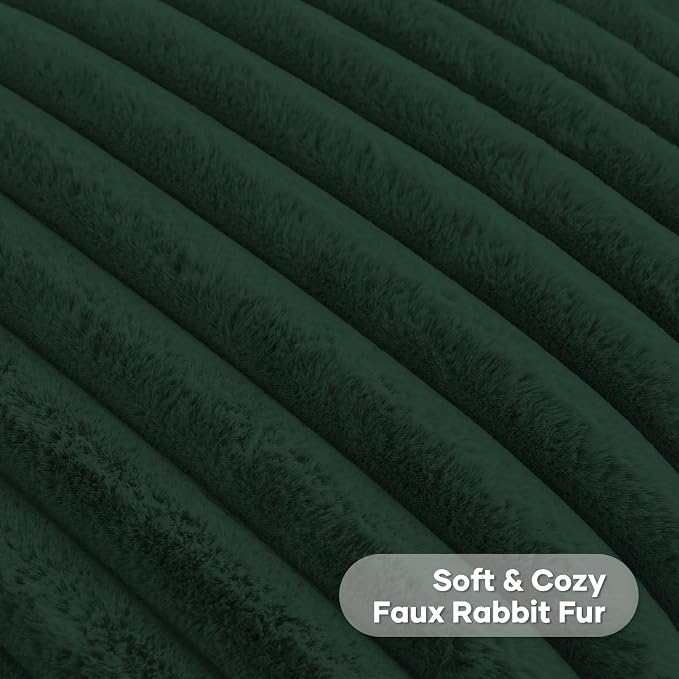 FUTEI Pack of 2 Faux Fur Throw Pillow Covers 24x24 Inch, Dark Green | Fluffy Faux Rabbit Fur Front/Premium Velvet Back,Hidden Zipper,Machine Washable,Non-Shedding,Colorfast,Insert Not Included.