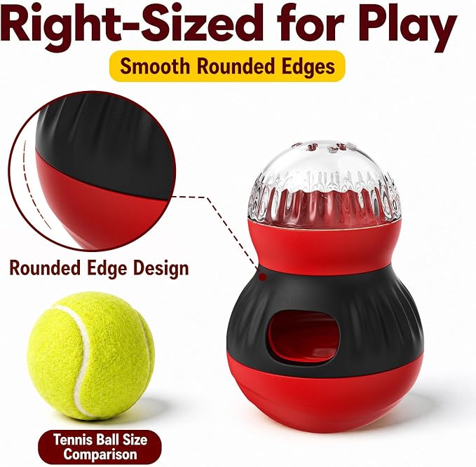 Tiny/Small Dog & Cat Treat Dispenser Wobble Ball, Red-Black