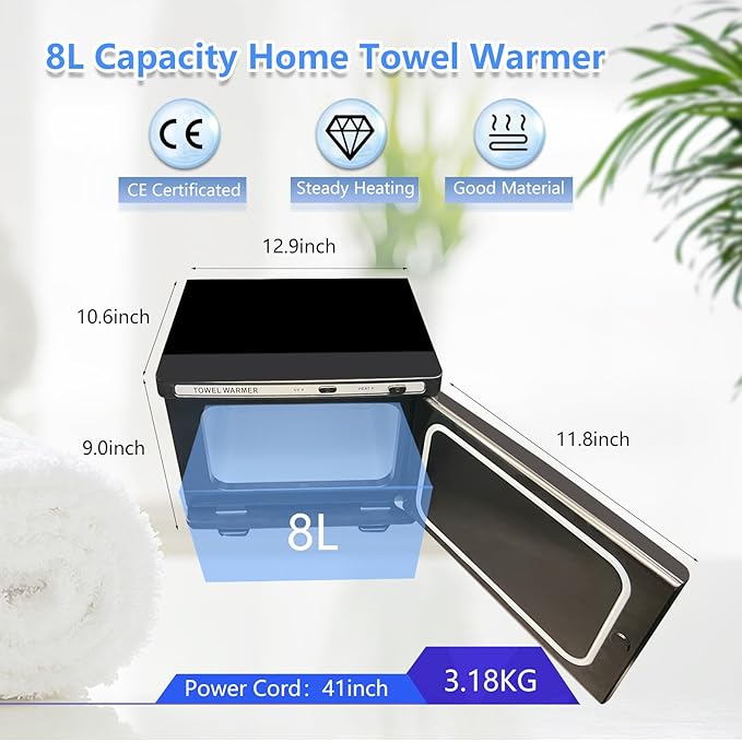 Personal 8L Small Hot Towel Warmer for Salon Beauty Bathroom Hot Towel Cabinet 2-in-1 Home Spa Towel Warmer for Facials, Upgrade Fast Heating Towel Heater Towel Steamer (8L, Black)