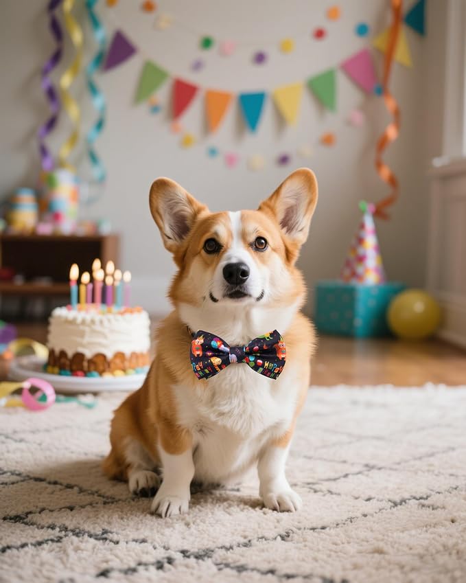 PET SHOW 5 Pack Happy Birthday Dog Bowties for Large Dogs Slide on Collar