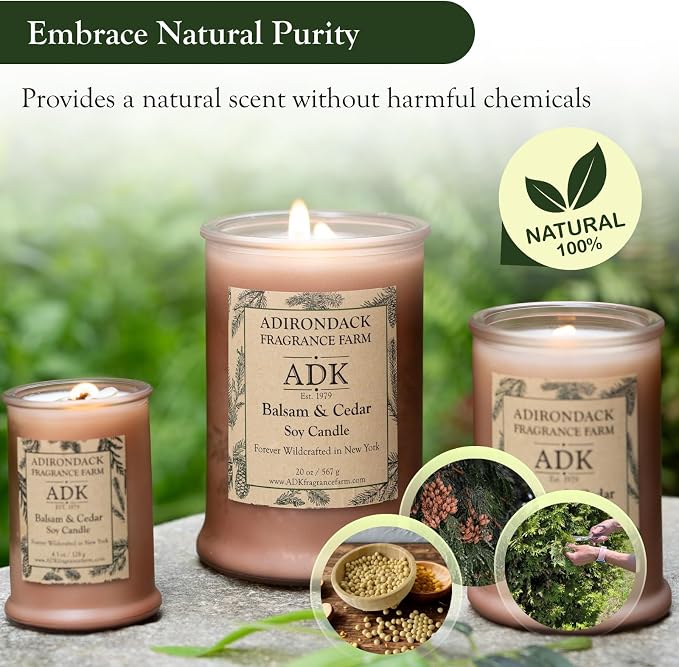 Adirondack Fragrance & Flavor Farm Balsam & Cedar Scented Candle 10 Oz | Proudly Poured in The USA, Natural Aromatherapy Wax for Relaxation, Home Décor, Kitchen, Gift and Living Spaces
