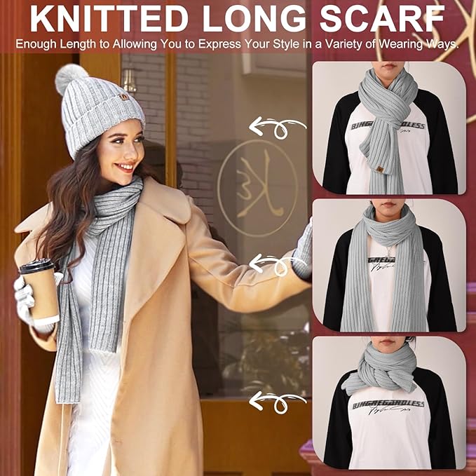 Yusongirl Winter Women Scarf Gloves Beanie Ear Muffs Socks Set Cold Weather Warm Knit Hat Fleece Long Neck Warmer 5 in 1 Set