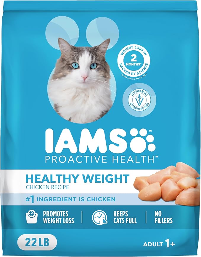 IAMS Proactive Health Healthy Weight Dry Cat Food, Chicken, 22 lb | Veterinarian-recommended, real chicken #1 ingredient, protein & fiber blend for weight management, supports healthy energy