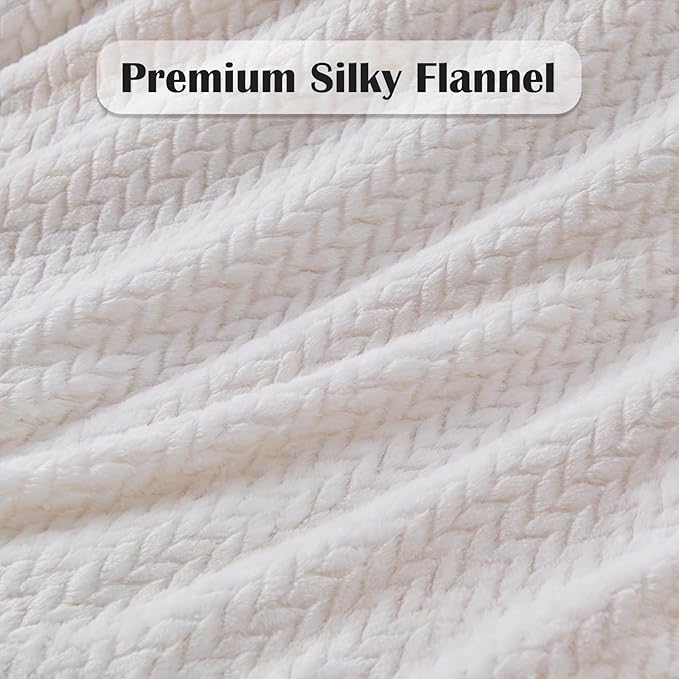 NEWCOSPLAY Fleece Leaves Pattern Throw Blanket, Ivory, 50"x60" | Super Soft Throw Blanket, Lightweight Cozy Bed Sofa Blanket, Premium Silky Flannel Fleece, Travel Blanket for All Season Use