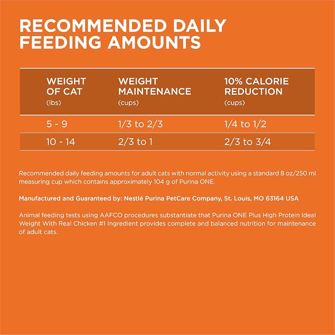 Purina ONE Healthy Weight Dry Cat Food, High Protein, 3.5 lb Bag | Made with real chicken and L-carnitine to help burn fat, plus antioxidants for immune support and calcium for strong teeth