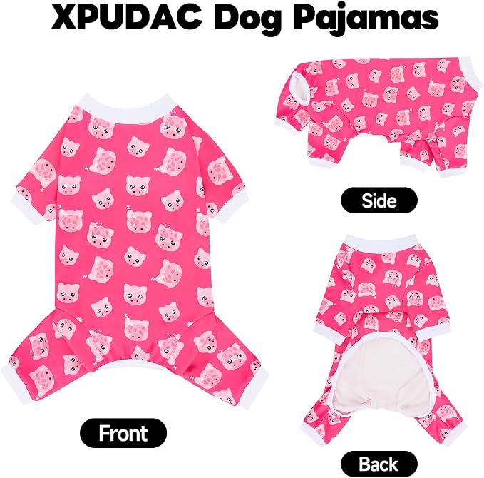 XPUDAC 2 Pack Dog Pajamas for Medium Large Sized Dog, 4-Way Stretch Warm Pet Pjs Onesie Lightweight Soft Jammies Pet Clothes Boy Girl Duck Pig Print, 4XL