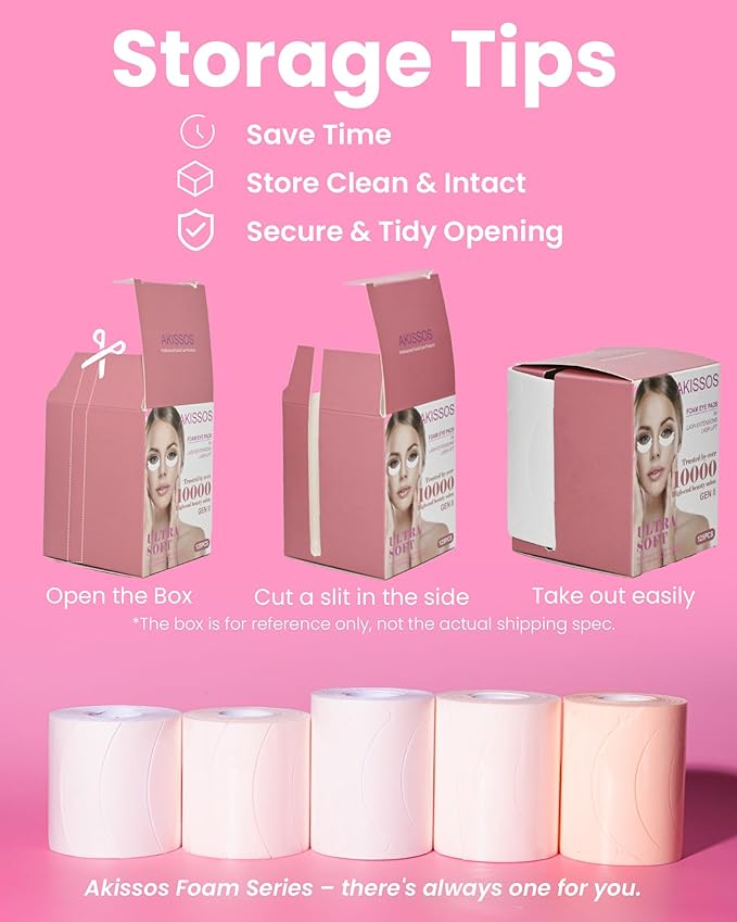 Eyepads for Lash Extensions (250 Pcs) - Akissos Non Slip Under Eye Patches, Foam Eye Pads Tape with Hypoallergenic Glue for Eyelash Extension|Lift|Tint|Remove, Lash Tech Must Haves Value Pack
