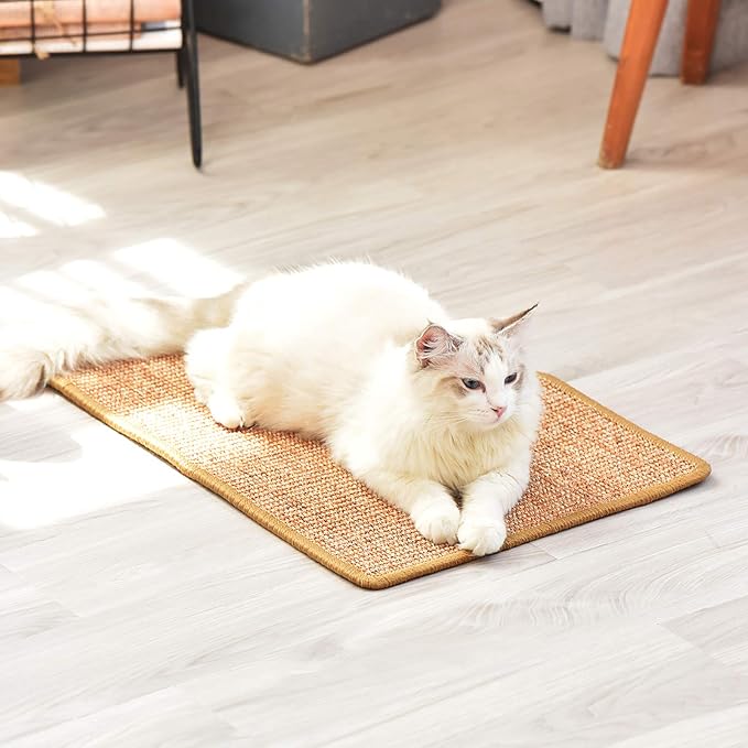 FUKUMARU Cat Scratcher Mat, 23.6 X 15.7 Inch Natural Sisal Cat Scratch Mat | Horizontal Cat Scratching Pad Mat Floor Rug with Sticky Tapes, Cat Wall Scratcher for Indoor Cats, Protect Couch and Carpet