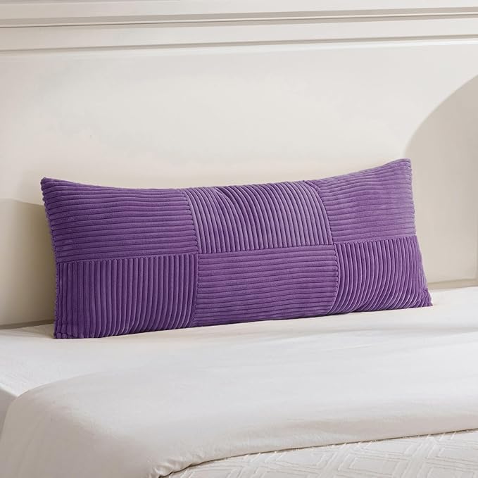 Fancy Homi Set of 1, Decorative Purple Corduroy Patchwork Soft Striped Modern Accent Cushion Case Farmhouse Boho Neutral Throw Pillow Covers for Chair Couch Sofa Bed Living Room Home 36x14 Inch