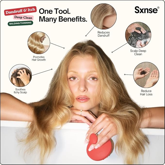 SXNSE - Revive Silicone Scalp Massager, Forest - Manual Hair & Scalp Scrubber for Dandruff, Buildup, Itch, & Hair Growth - Soft Exfoliating Silicone Bristles for Wet & Dry Hair, Flake-Free Finish