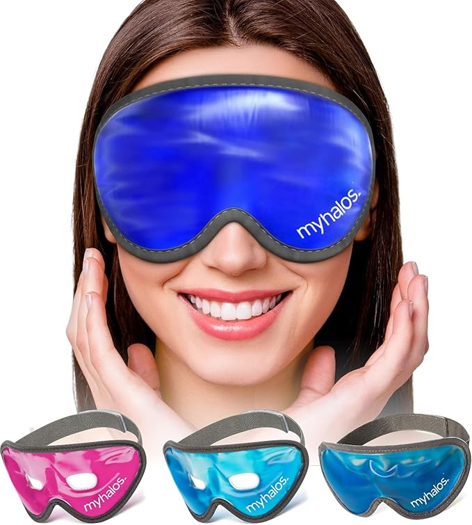 MyHalos® Gel Eye Mask - Reusable Cold Eye Mask with Adjustable Straps- Our Soothing Eye Gel Mask Helps Puffy Eyes, Dark Circles and Hangovers - Our Eye Ice Pack Also Relieves Sinus Pain & Headaches