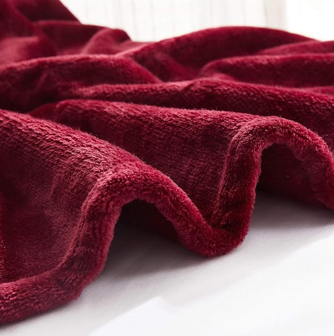 TASTHROW Large Flannel Fleece Throw Blanket, 50×70 Inch - Burgundy | Cozy Lightweight Thick Blanket - All Seasons Suitable for Women, Men and Kids (Two Pack)