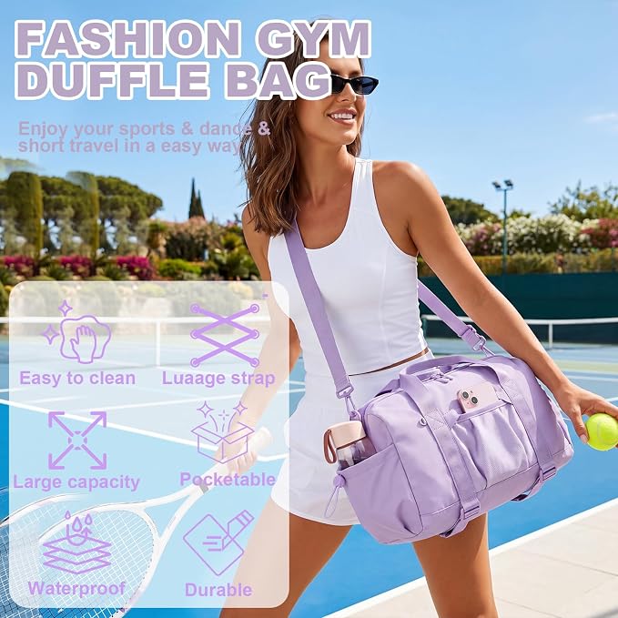 LEDAOU Small Gym Bag for Women, Mini Duffle Bag with Yoga Mat Holder Lightweight Carry On Sports Bag with Separate Shoe Pocket and Wet Pocket Duffel Bags Dance Yoga Workout Bag