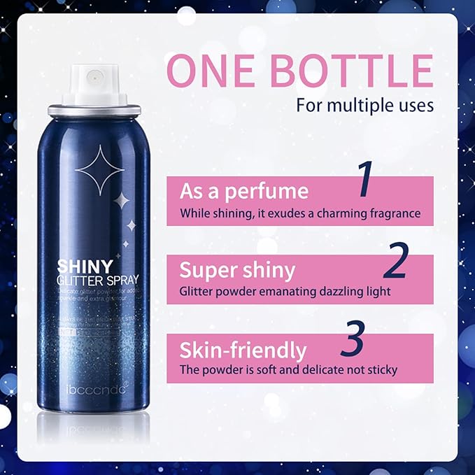 Body Glitter, Body Glitter Spray, Glitter Spray for Hair and Clothes, Quicking Drying and Long Lasting Shiny Glitter Hairspray for Stage, Music Festival Rave and Makeup Prom 2.11 Fl Oz