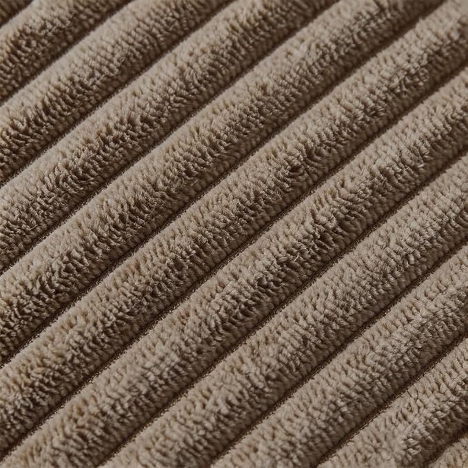 Fancy Homi Set of 2 Light Brown Decorative Throw Pillow Covers 22x22 Inch with Pom-poms, Soft Corduroy Solid Square Cushion Case for Couch Sofa Bedroom Car Living Room 55x55 cm